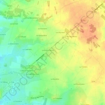 Mapa topográfico La Garrelière, altitude, relevo