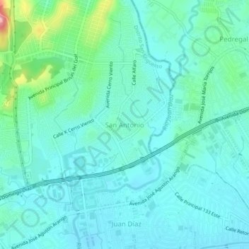 Mapa topográfico San Antonio, altitude, relevo