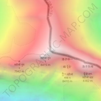 Mapa topográfico Lhotse, altitude, relevo