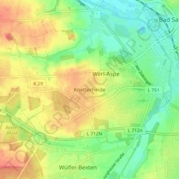 Mapa topográfico Knetterheide, altitude, relevo