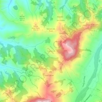 Mapa topográfico Vallezza, altitude, relevo