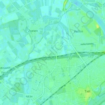 Mapa topográfico Veluwe, altitude, relevo