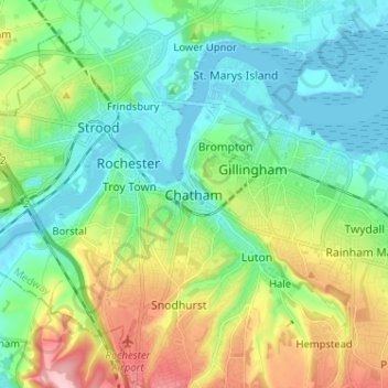 Mapa topográfico Chatham, altitude, relevo