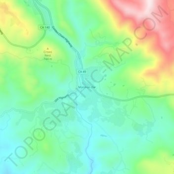 Mapa topográfico Mormon Bar, altitude, relevo