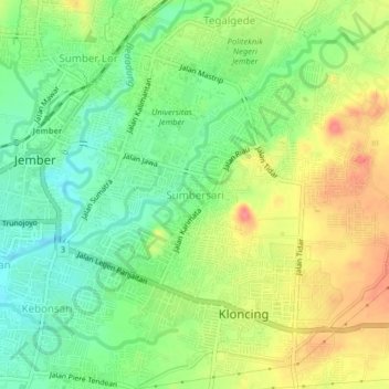 Mapa topográfico Sumbersari, altitude, relevo