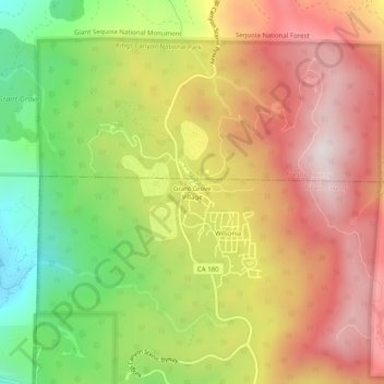 Mapa topográfico Grant Grove Village, altitude, relevo