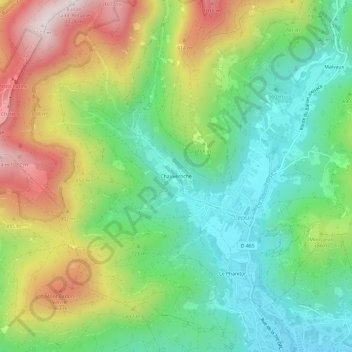 Mapa topográfico Chauveroche, altitude, relevo