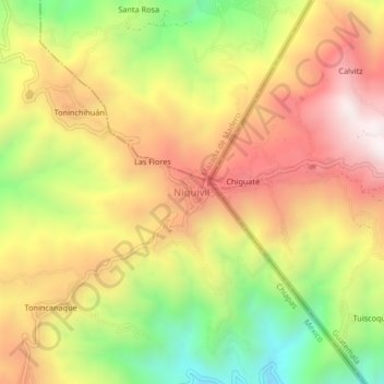 Mapa topográfico Niquivil, altitude, relevo