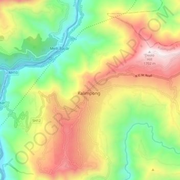 Mapa topográfico Kalimpong, altitude, relevo