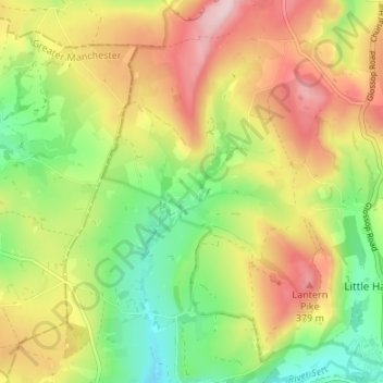 Mapa topográfico Rowarth, altitude, relevo