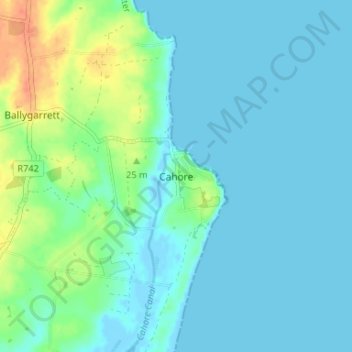 Mapa topográfico Cahore, altitude, relevo