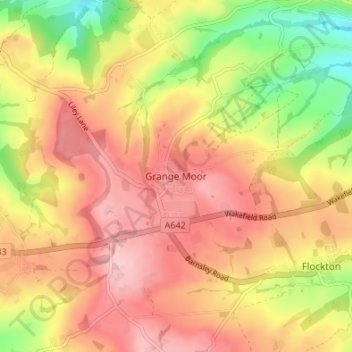 Mapa topográfico Grange Moor, altitude, relevo