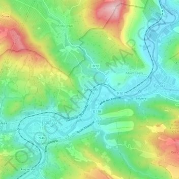 Mapa topográfico Garnaud, altitude, relevo