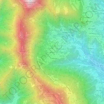 Mapa topográfico Capizzoli, altitude, relevo