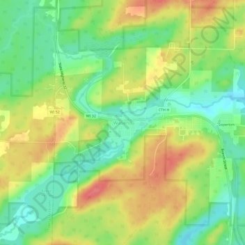 Mapa topográfico Wabeno, altitude, relevo