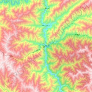 Mapa topográfico 雅江县, altitude, relevo
