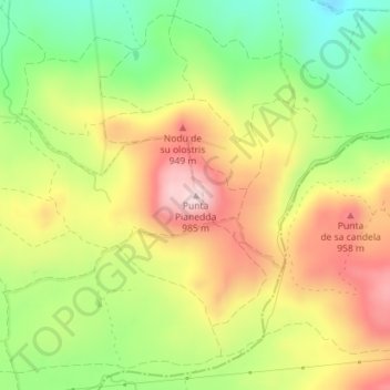 Mapa topográfico Punta Pianedda, altitude, relevo