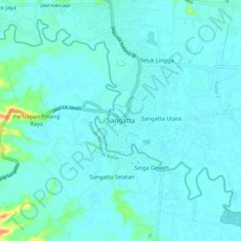 Mapa topográfico Sangatta, altitude, relevo