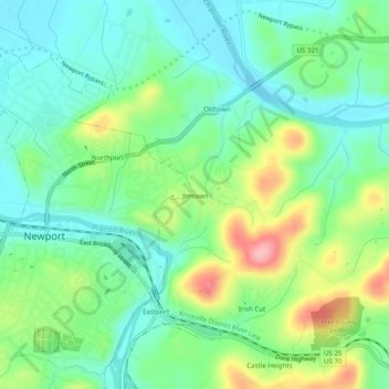 Mapa topográfico Jimtown, altitude, relevo