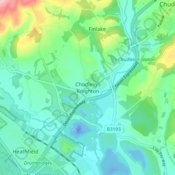 Mapa topográfico Chudleigh Knighton, altitude, relevo