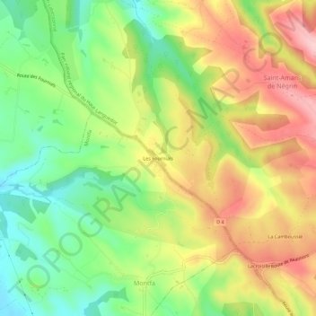 Mapa topográfico Les Fournials, altitude, relevo