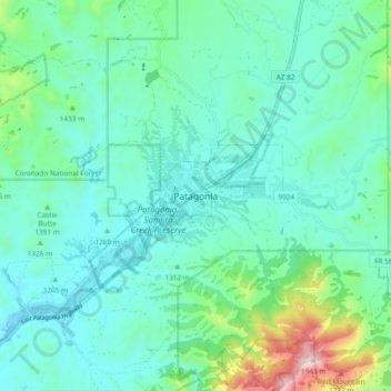 Mapa topográfico Patagonia, altitude, relevo