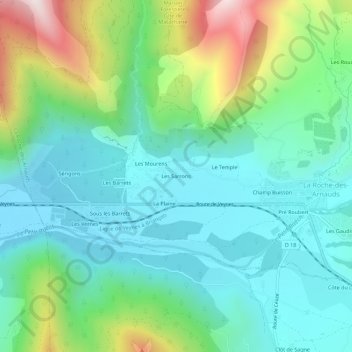 Mapa topográfico Les Sarrons, altitude, relevo