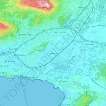 Mapa topográfico La Garde, altitude, relevo