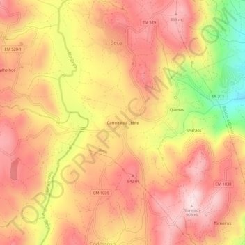 Mapa topográfico Carreira da Lebre, altitude, relevo