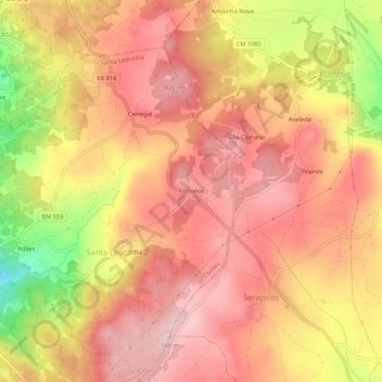 Mapa topográfico Fornelos, altitude, relevo