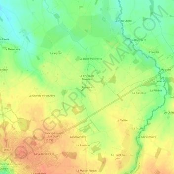Mapa topográfico Beaulieu, altitude, relevo
