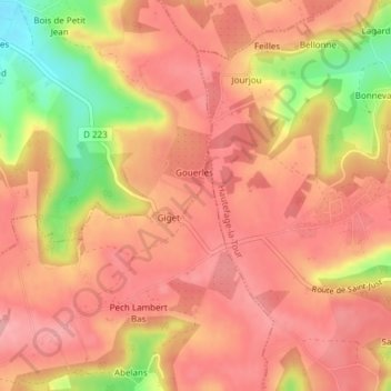 Mapa topográfico Plantou, altitude, relevo