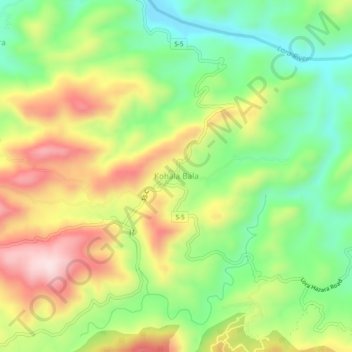 Mapa topográfico Kohala Bala, altitude, relevo