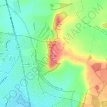 Mapa topográfico Warden Hill, altitude, relevo