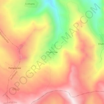 Mapa topográfico Chua Chua, altitude, relevo