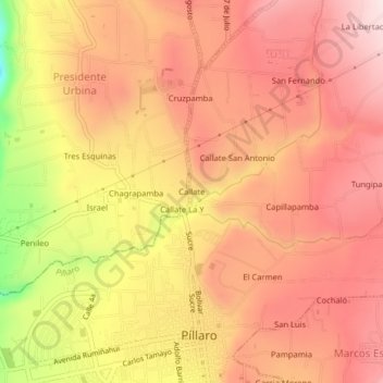 Mapa topográfico Callate, altitude, relevo