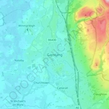 Mapa topográfico Garstang, altitude, relevo
