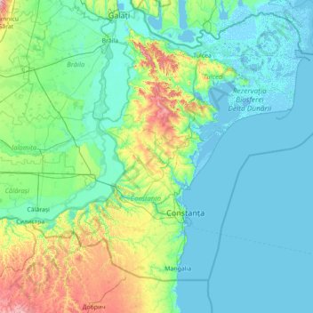 Mapa topográfico Dobrogea, altitude, relevo