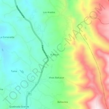 Mapa topográfico El Pinar, altitude, relevo