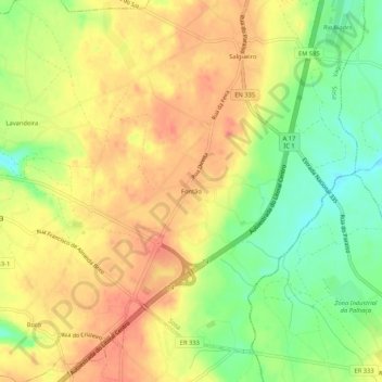 Mapa topográfico Fontão, altitude, relevo