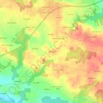 Mapa topográfico Coët Colay, altitude, relevo