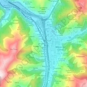 Mapa topográfico Les cases d'Efrén, altitude, relevo