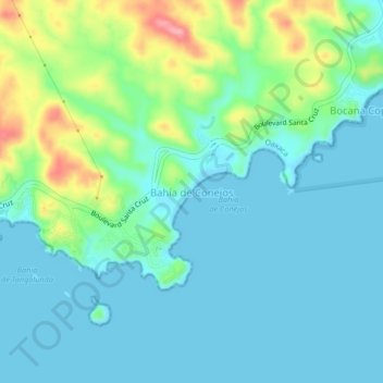 Mapa topográfico Bahía de Conejos, altitude, relevo