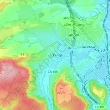 Mapa topográfico Reckingen, altitude, relevo