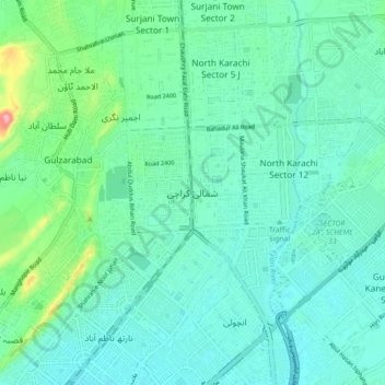 Mapa topográfico North Karachi, altitude, relevo