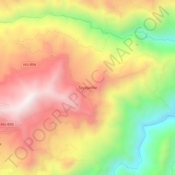 Mapa topográfico Tayagasha, altitude, relevo