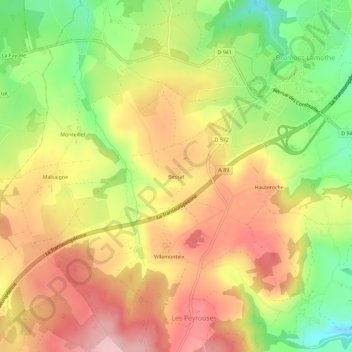 Mapa topográfico Bessat, altitude, relevo