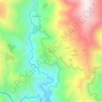 Mapa topográfico Apía, altitude, relevo