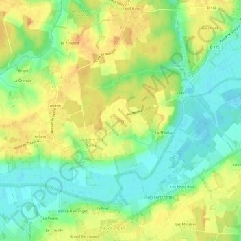 Mapa topográfico Arcy, altitude, relevo