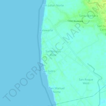 Mapa topográfico San Nicolas West, altitude, relevo